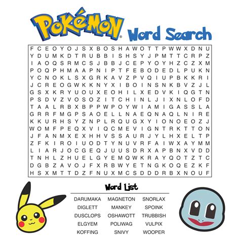 Pokemon Word Search Printable